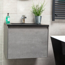 Plum&clay Rigel Concrete Wall Hung Bathroom Vanity Unit With Black Basin (W)600mm (H)450mm - thumbnail 3