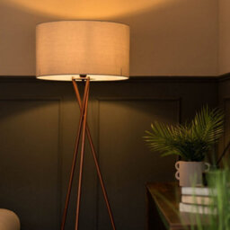 Valuelights Camden Copper Tripod Floor Lamp With Grey Drum Shade - thumbnail 2