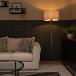 Valuelights Camden Copper Tripod Floor Lamp With Grey Drum Shade - thumbnail 3