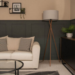 Valuelights Camden Copper Tripod Floor Lamp With Grey Drum Shade - thumbnail 4