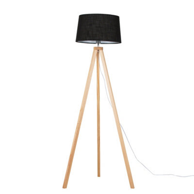 Valuelights Barbro Natural Tripod Floor Lamp With Black Linen Tapered Shade - image 1