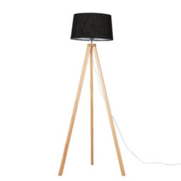 Valuelights Barbro Natural Tripod Floor Lamp With Black Linen Tapered Shade