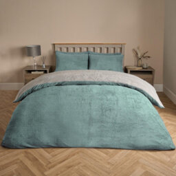 OHS Reversible Teddy Duvet Cover With Pillowcase, Duck Egg/grey - Double - thumbnail 1