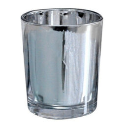 Set Of 6 Glass Silver Votives, Tealight Candle Holders. H6.5 X W4.5 Cm.
