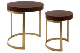 Orsina Set Of 2 Walnut Wood Nesting Tables,round Tables With Gold Polished Base,distinctive Wooden Side Tables - thumbnail 5