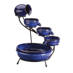 Solar Powered 5 Tier Neptune Cascading Fountain - Ceramic Blue Outdoor Garden Water Feature - Measures H49 X W44 X D38Cm - thumbnail 2