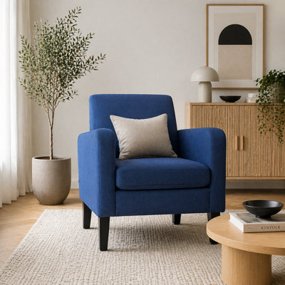 Wyld Haus Niro Linen-Look Blue Box Armchair - Compact Modern Seating For Small Spaces - image 1