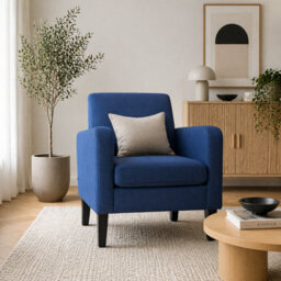 Wyld Haus Niro Linen-Look Blue Box Armchair - Compact Modern Seating For Small Spaces