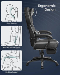 Songmics Gaming Chair, Office Racing Chair With Footrest, Ergonomic Design, Adjustable Headrest, Lumbar Support, 150 Kg Weight Capacity - thumbnail 8