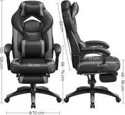Songmics Gaming Chair, Office Racing Chair With Footrest, Ergonomic Design, Adjustable Headrest, Lumbar Support, 150 Kg Weight Capacity - thumbnail 9