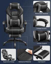 Songmics Gaming Chair, Office Racing Chair With Footrest, Ergonomic Design, Adjustable Headrest, Lumbar Support, 150 Kg Weight Capacity - thumbnail 3