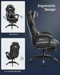 Songmics Gaming Chair, Office Racing Chair With Footrest, Ergonomic Design, Adjustable Headrest, Lumbar Support, 150 Kg Weight Capacity - thumbnail 6