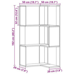 Walplus Corner Bookcase 3-Tier Artisian Oak 50X50X102 Cm Engineered Wood - thumbnail 9