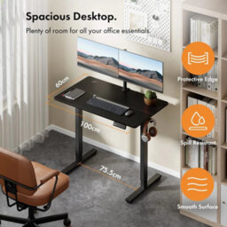 Black  100X60Cm Electric Standing Desk For Home Office With Adjustable Height - thumbnail 2