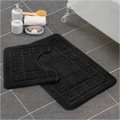 Gc Gaveno Cavailia Grecian Grace 2 Piece Non Slip Bath Mat Set Black Quick Dry Water Absorbent Bathroom Shower Mat & Pedestal Set - image 1