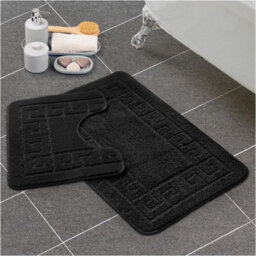 Gc Gaveno Cavailia Grecian Grace 2 Piece Non Slip Bath Mat Set Black Quick Dry Water Absorbent Bathroom Shower Mat & Pedestal Set - thumbnail 1