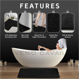 Gc Gaveno Cavailia Grecian Grace 2 Piece Non Slip Bath Mat Set Black Quick Dry Water Absorbent Bathroom Shower Mat & Pedestal Set - thumbnail 2