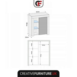 Serene Sideboard 83Cm Dark Grey With High Gloss Doors And Led Lighting - Creative Furniture - thumbnail 3