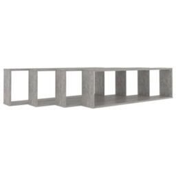 Berkfield Wall Cube Shelf 4 Pcs Concrete Grey 100X15X30 Cm Engineered Wood - thumbnail 4