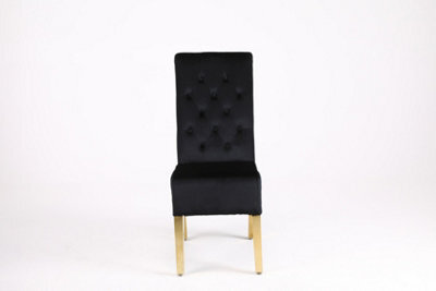 Moderix A Pair Of Velvet Dining Chairs With Golden Legs In Black - image 1