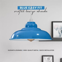 Modern Industrial Metal Ceiling Light Shade, 32Cm Large Curvy Light Blue Easy Fit Pendant Lamp Shade For Living Room, Kitchen - thumbnail 6