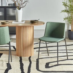 Wyld and Coco Set Of 2 Green Upholstered Dining Chairs With Powder-Coated Metal Legs - Modern Fabric Seats - thumbnail 2
