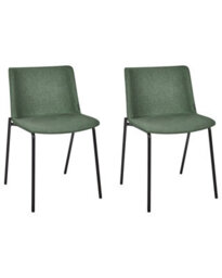 Wyld and Coco Set Of 2 Green Upholstered Dining Chairs With Powder-Coated Metal Legs - Modern Fabric Seats - thumbnail 3