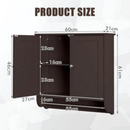 Wall Mounted Bathroom Cabinet Hanging Medicine Cabinet With Double Doors Brown - thumbnail 2