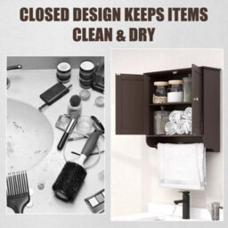 Wall Mounted Bathroom Cabinet Hanging Medicine Cabinet With Double Doors Brown - thumbnail 4