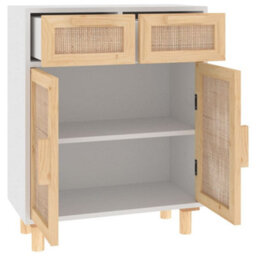 Berkfield Durable Sideboard White 60X30X75 Cm Solid Wood Pine And Natural Rattan - thumbnail 5