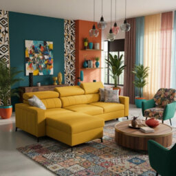 Baltico Mini Compact Corner Sofa Adjustable Headrests Pull Out Guest Bed Contemporary L Shaped Fabric Couch Yellow Left - thumbnail 2