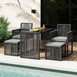 Costway 5 Pieces Patio Dining Set Outdoor Rattan Chairs With Table & Ottomans - thumbnail 3