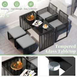 Costway 5 Pieces Patio Dining Set Outdoor Rattan Chairs With Table & Ottomans - thumbnail 7