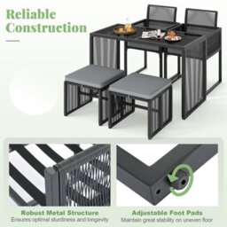 Costway 5 Pieces Patio Dining Set Outdoor Rattan Chairs With Table & Ottomans - thumbnail 9