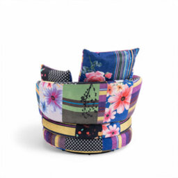 Accent Swivel Chair In Multicoloured Patchwork Fabric - thumbnail 5
