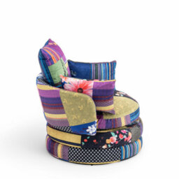 Accent Swivel Chair In Multicoloured Patchwork Fabric - thumbnail 4