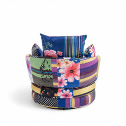 Accent Swivel Chair In Multicoloured Patchwork Fabric - thumbnail 6