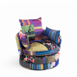 Accent Swivel Chair In Multicoloured Patchwork Fabric - thumbnail 3