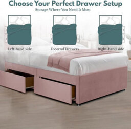 Pink Plush 4Ft Small Double Bed With Matttress  2 Storage Drawers And 20 Inch Vertical Line Headboard - thumbnail 3