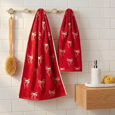 Ohs Bows 100% Premium Cotton Hand Towel Hotel Quality Soft Absorbent - Red - image 1