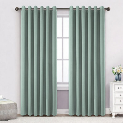 Bedlooms Sage Green Linen Curtain 100% Blackout Thermal Insulated Eyelet Curtain (Pair) 66 X 72 Inches With Tie Back Two - image 1