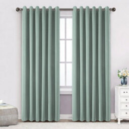 Bedlooms Sage Green Linen Curtain 100% Blackout Thermal Insulated Eyelet Curtain (Pair) 66 X 72 Inches With Tie Back Two