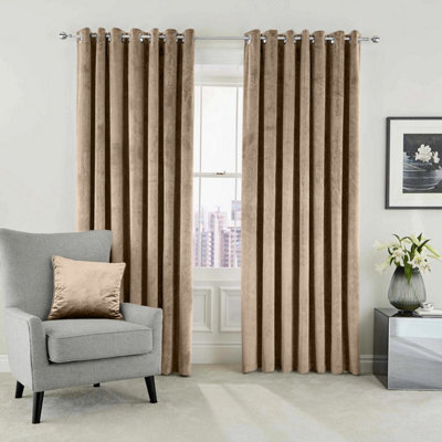 Ameha Beige Velvet Curtains 66X90 Inches Eyelet Blackout Thermal Insulated Window Curtain Pair For Living Room Bedroom - image 1
