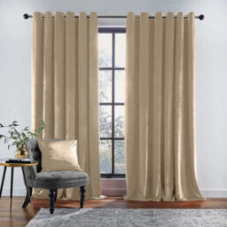 Ameha Beige Velvet Curtains 66X90 Inches Eyelet Blackout Thermal Insulated Window Curtain Pair For Living Room Bedroom - thumbnail 6