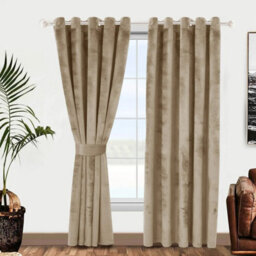 Ameha Beige Velvet Curtains 66X90 Inches Eyelet Blackout Thermal Insulated Window Curtain Pair For Living Room Bedroom - thumbnail 5
