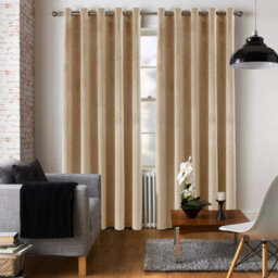 Ameha Beige Velvet Curtains 66X90 Inches Eyelet Blackout Thermal Insulated Window Curtain Pair For Living Room Bedroom - thumbnail 7