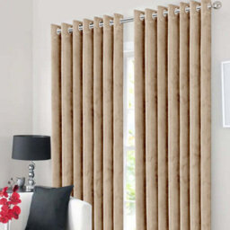 Ameha Beige Velvet Curtains 66X90 Inches Eyelet Blackout Thermal Insulated Window Curtain Pair For Living Room Bedroom - thumbnail 8