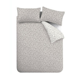 Catherine Lansfield Brushed Grace Floral Leaf Cotton Reversible Duvet Cover Set With Pillowcase Grey - thumbnail 5