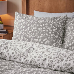 Catherine Lansfield Brushed Grace Floral Leaf Cotton Reversible Duvet Cover Set With Pillowcase Grey - thumbnail 3