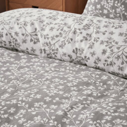 Catherine Lansfield Brushed Grace Floral Leaf Cotton Reversible Duvet Cover Set With Pillowcase Grey - thumbnail 4